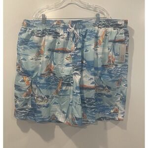 Croft & Barrow Mens 3XB Swim Trunks Sailboat Nautical Blue Cargo Shorts NWT 0415